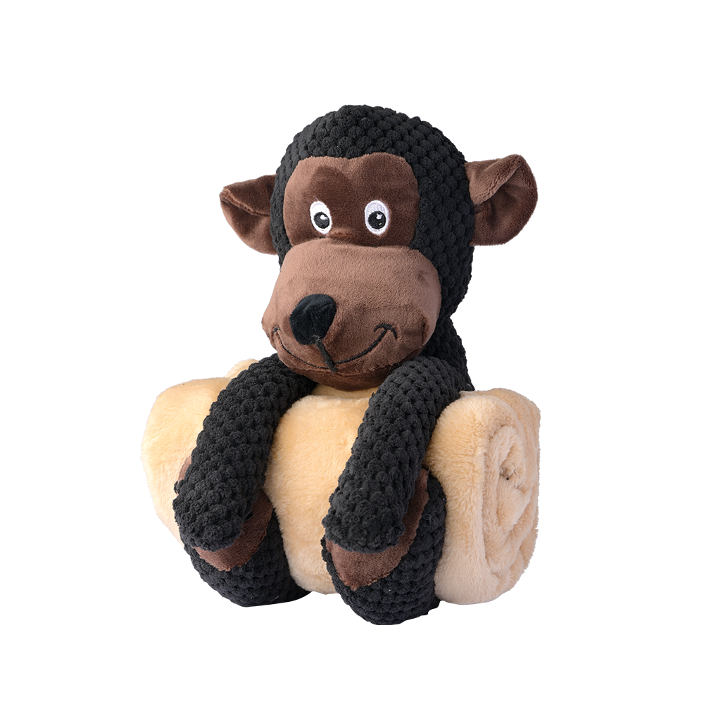 Kuschelfreund Affe – 2-in-1 Plüschtier & Decke für Welpen