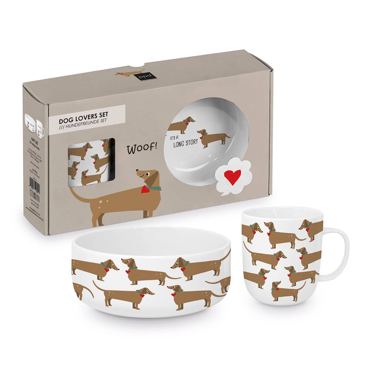 Dackel Geschenkset mit Hundenapf & Tasse