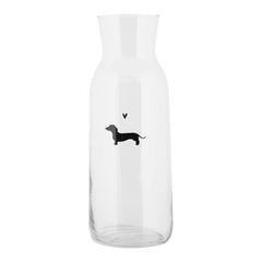 Karrafe aus Glas mit Dackelmotiv frontal