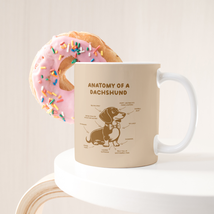 Dackel-Tasse „Anatomy of a Dachshund“ – beige